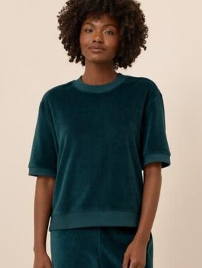 Pact Women's Organic Pure Velour Sweatshirt Short Sleeve Tee Teal Size Large